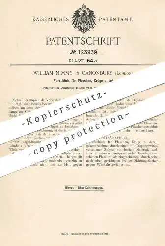 original Patent - William Nimmy , Canonbury , London  1900 , Verschluss für Flasche , Krug | Korken , Stöpsel | Flaschen