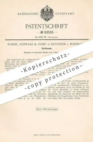 original Patent - Rossel , Schwarz & Comp. , Dotzheim / Wiesbaden , 1896 , Zwickzange | Zange für Schuhwerk | Schuster