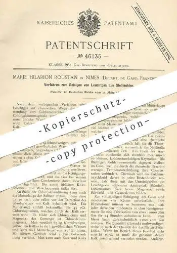 original Patent - Marie Hilarion Roustan , Nimes , Gard , Frankreich  1888 , Reinigen von Leuchtgas aus Steinkohle | Gas