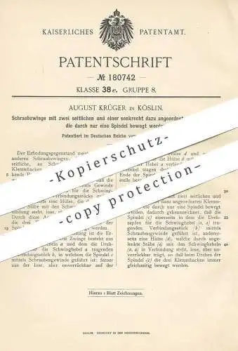 original Patent - August Krüger , Köslin / Polen , 1905 , Schraubzwinge | Schraubzwingen | Schlosser | Tischler !!!