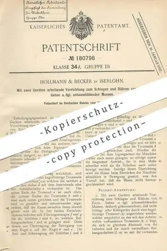 original Patent - Hollmann & Becker , Iserlohn , 1906 , Rührwerk für Sahne , Eier | Rührer , Mixer | Schleuder !!!