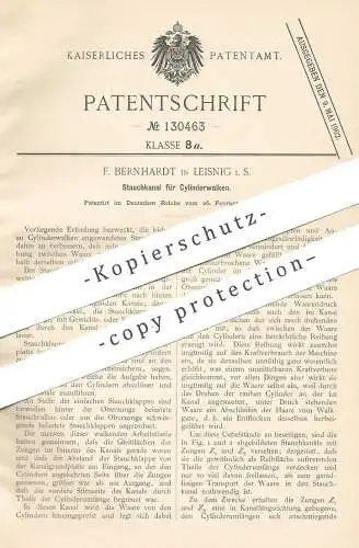 original Patent - F. Bernhardt , Leisnig / Leipzig , 1901 , Stauchkanal für Zylinderwalken | Walken !!!