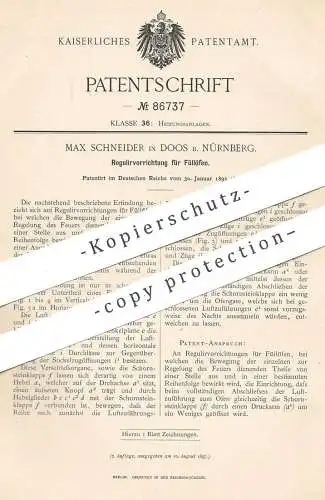 original Patent - Max Schneider , Doos / Nürnberg , 1895 , Regulierung für Füllofen | Ofen , Öfen , Ofenbauer , Heizung