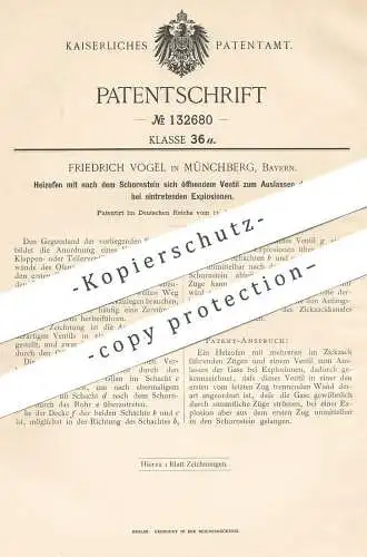 original Patent - Friedrich Vogel , Münchberg , Bayern , 1901 , Heizofen | Ofen , Öfen | Ofenbauer , Heizung , Feuerung