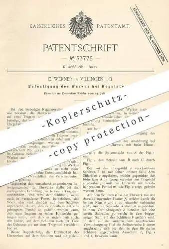 original Patent - C. Werner , Villingen , 1889 , Befestigung von Uhrwerk | Regulatoruhr | Uhr , Uhren | Uhrmacher !!!