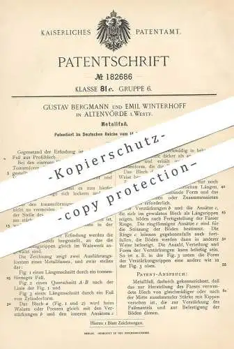 original Patent - Gustav Bergmann , Emil Winterhoff , Altenvörde / Westf. / Dortmund / Wuppertal | Metall - Fass | Tonne