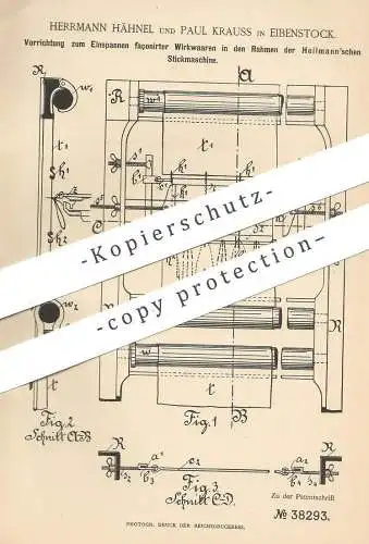 original Patent - Herrmann Hähnel , Paul Krauss , Eibenstock / Aue / Erzgebirge / Vogtland | Stickmaschine | Heilmann !!