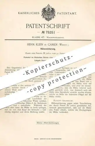 original Patent - Herm. Klein , Camen / Westfalen | Kamen / Dortmund / Ruhr | 1893 , Hülsensicherung | Schlosser !!