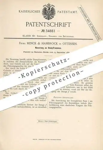 original Patent - Menck & Hambrock , Hamburg / Ottensen , 1885 , Dampframme | Ramme | Eisenbahn | Brücke , Straße !!