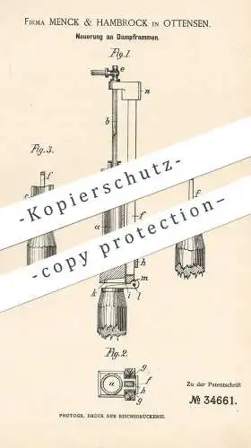 original Patent - Menck & Hambrock , Hamburg / Ottensen , 1885 , Dampframme | Ramme | Eisenbahn | Brücke , Straße !!