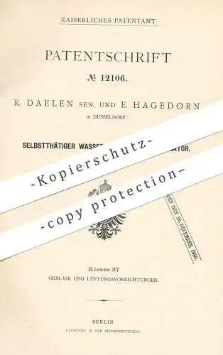 original Patent - R. Daelen , E. Hagedorn , Düsseldorf , 1880 , Wasserstrahl - Zimmerventilator | Ventilator , Gebläse