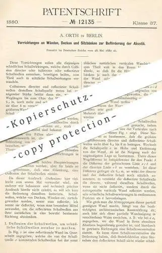 original Patent - A. Orth , Berlin , 1880 , Beförderung der Akustik | Schallwellen , Schallwirkung , Schall !!!