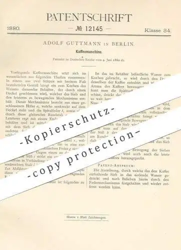 original Patent - Adolf Guttmann , Berlin , 1880 , Kaffeemaschine | Kaffee , Coffee , Tee | Café , Rösterei !!!