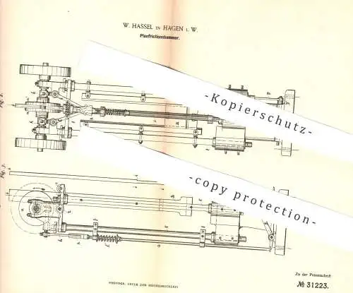 original Patent - W. Hassel , Hagen , 1884 , Planfriktionshammer | Friktionshammer | Hammer , Metall | Eisen , Stahl !!