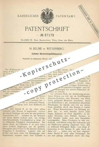 original Patent - H. Blume , Wittenberg , 1885 , Zylinder - Berieselungskühlapparat | Kühlung , Kühlanlage , Kühlraum !