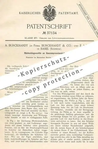 original Patent - Burckhardt & Co. , F. J. Weiss , Basel / Schweiz , 1886 , Ventil an Gaskompressionskolbenpumpe !!!