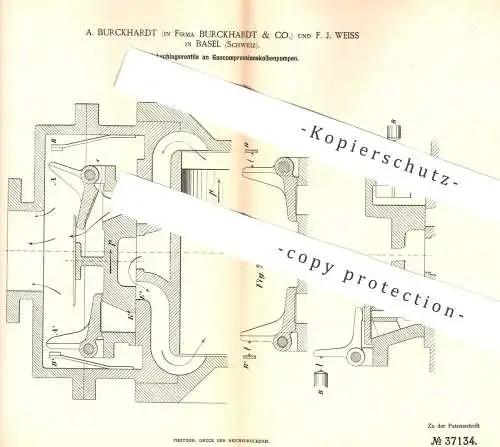 original Patent - Burckhardt & Co. , F. J. Weiss , Basel / Schweiz , 1886 , Ventil an Gaskompressionskolbenpumpe !!!