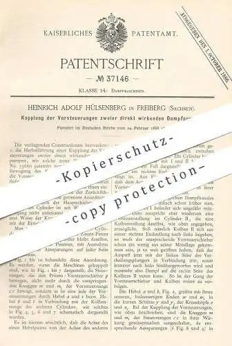 original Patent - Heinrich Adolf Hülsenberg , Freiberg , 1886 , Kupplung für Dampfpumpe | Pumpe , Dampfmaschine !!!