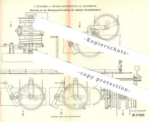 original Patent - C. Stahmer , Georgs Marienhütte / Osnabrück , 1884 , optisches Eisenbahnsignal | Eisenbahn - Signal !