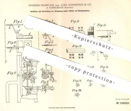 original Patent - Stickerei Feldmühle vorm. Loeb , Schoenfeld & Co. , Rorschach , Schweiz | Effekte auf Stickmaschine !!