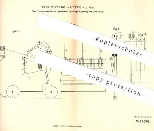 original Patent - Wilhelm Scheidt , Kettwig / Ruhr , 1887 , Mule - Feinspinnmaschine | Spinnmaschine | Spinnerei !!!