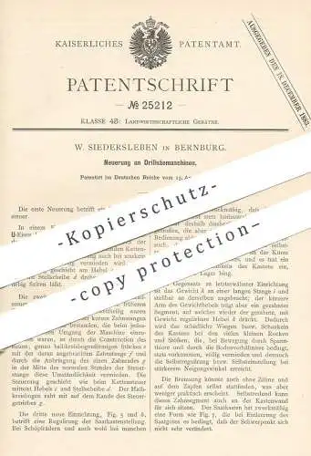 original Patent - W. Siedersleben , Bernburg , 1883 , Drillsäemaschine | Drillmaschine | Drillen , Säen , Saat , Dünger