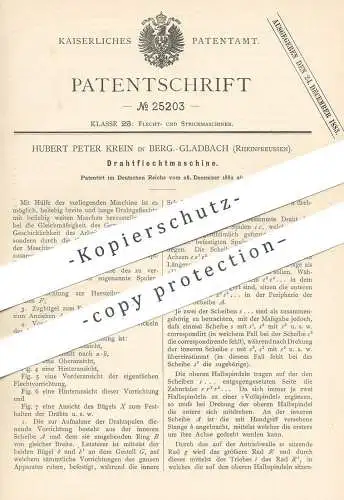 original Patent - Hubert Peter Krein , Bergisch Gladbach / Rheinpreussen , 1882 , Draht - Flechtmaschine | Maschendraht