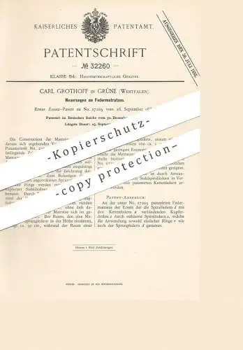 original Patent - Carl Grothoff , Grüne / Westfalen , 1884 , Federmatratze | Federkern - Matratze | Matratzen | Bett !!!