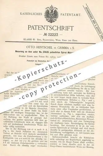 original Patent - Otto Hentschel , Grimma , 1885 , Spiral - Maischkühlapparat | Kühlung , Bier , Maische , Brauerei !!!