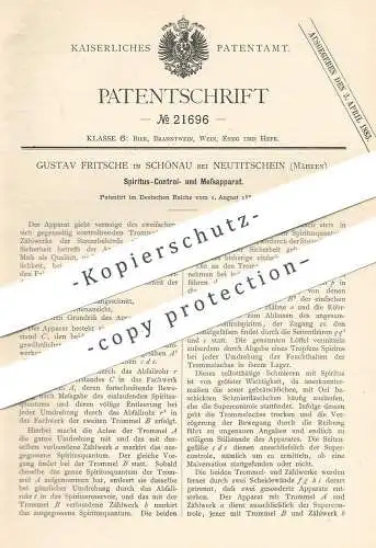 original Patent - Gustav Fritsche , Schönau / Neutitschein / Mähren , 1882 , Spiritus - Zählwerk | Bier | Alkohol !!!