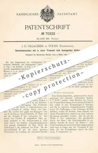 original Patent - J. C. Ollagnier , Tours , Frankreich , 1893 , Quetschmaschine für Obst | Presse , Mosterei | Gärtner