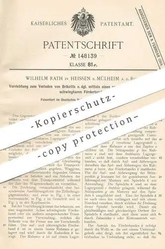 original Patent - Wilhelm Rath , Heissen / Mülheim / Ruhr  1902 , Verladen von Briketts per Förderband | Kohle , Brikett