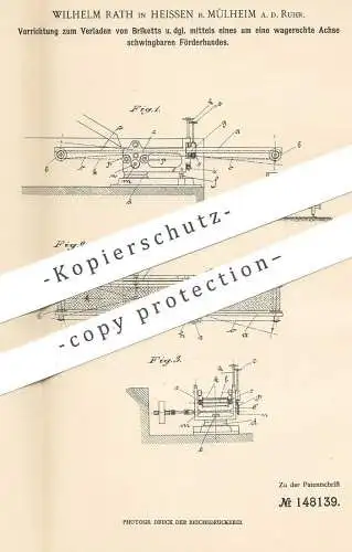 original Patent - Wilhelm Rath , Heissen / Mülheim / Ruhr  1902 , Verladen von Briketts per Förderband | Kohle , Brikett