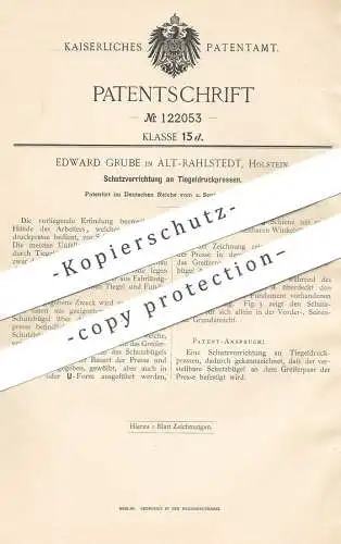 original Patent - Edward Grube , Alt Rahlstedt , Holstein , 1900 , Schutz an Tiegelpresse | Presse , Pressen | Druck !!!