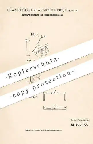 original Patent - Edward Grube , Alt Rahlstedt , Holstein , 1900 , Schutz an Tiegelpresse | Presse , Pressen | Druck !!!