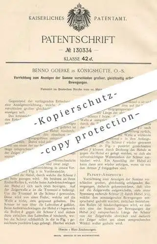 original Patent - Benno Goerke , Königshütte , Schlesien | 1901 | Anzeige | Zählwerk , Zeigerwelle | Waage , Gewicht !!