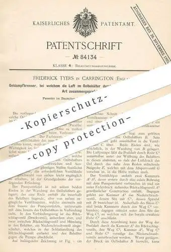 original Patent - Frederick Tyers , Carrington , England , 1894 , Öldampfbrenner | Öl - Dampfbrenner | Brenner , Licht !