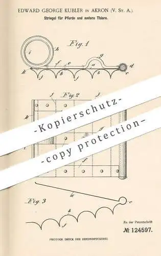 original Patent - Edward George Kubler , Akron , USA , 1900 | Striegel für Pferde | Pferd , Tier , Striegeln | Reitsport