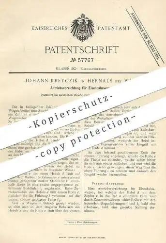 original Patent - Johann Kreyczik , Hernals , Wien , Österreich  1890 , Antrieb für Eisenbahnen | Eisenbahn , Lokomotive