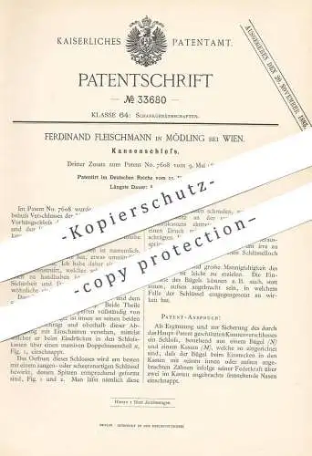 original Patent - Ferdinand Fleischmann , Mödling / Wien , Österreich , 1885 , Kannenschloss | Verschluss f. Milchkanne