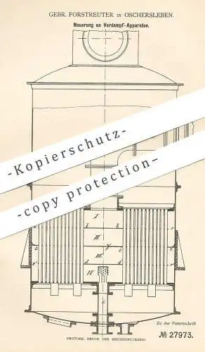 original Patent - Gebr. Forstreuter , Oschersleben , 1883 , Verdampfer | Zucker | Zuckerfabrik , Sirup | Kocher !!