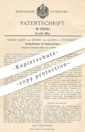 original Patent - Gustaf Dalén , Henrik von Celsing , Stockholm , Schweden | Karbidzufuhrregler für Acetylenentwickler