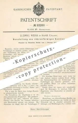 original Patent - Ludwig Weiss , Raab , Ungarn , 1896 , röhrenförmige Kanäle | Ziegelstein | Baustein , Gestein | Maurer