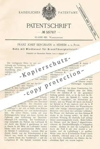 original Patent - Franz Josef Bergmann , Neheim / Ruhr , 1890 , Wasserhahn mit Windkessel für Druckleitung | Klempner