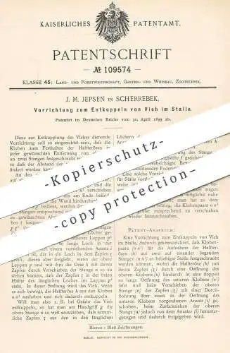 original Patent - J. M. Jepsen , Scherrebek , 1899 , Entkuppeln von Vieh im Stall | Tierzucht , Tier , Landwirt , Bauer