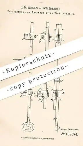 original Patent - J. M. Jepsen , Scherrebek , 1899 , Entkuppeln von Vieh im Stall | Tierzucht , Tier , Landwirt , Bauer