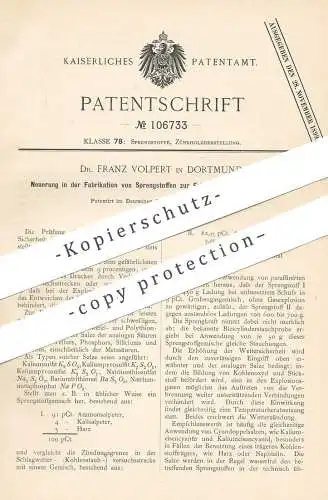 original Patent - Dr. Franz Volpert , Dortmund , 1896 , Sprengstoff | Gasgemisch | Gas | Zündholz | Schwefel , Salz !!!