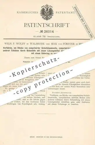 original Patent - Wilh. F. Wolff , Walsrode | Max von Förster , Berlin | Überzug für Schießbaumwolle , Holz , Cellulose