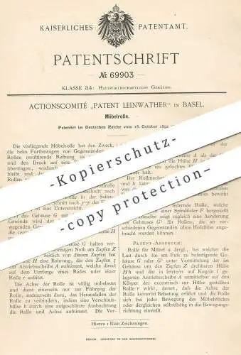 original Patent - Actionscomité Patent Leinwather , Basel , 1892 , Möbelrolle | Möbel , Schrank , Rolle | Möbelbauer