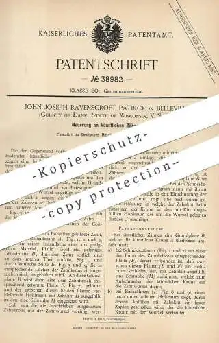 original Patent - John Joseph Ravenscroft Patrick , Belleville , Dane , Wisconsin , USA | künstliche Zähne | Zahnarzt